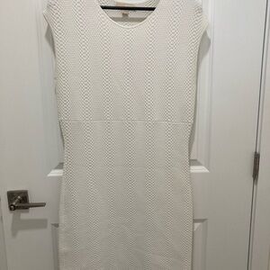 Michael Kors White Ribbed Sheath Midi Dress